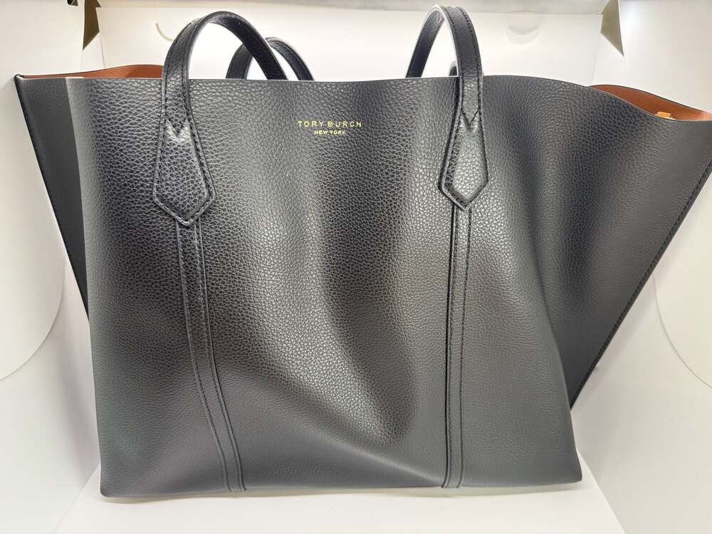 Tory Burch Perry Triple-Compartment Leather Tote Black